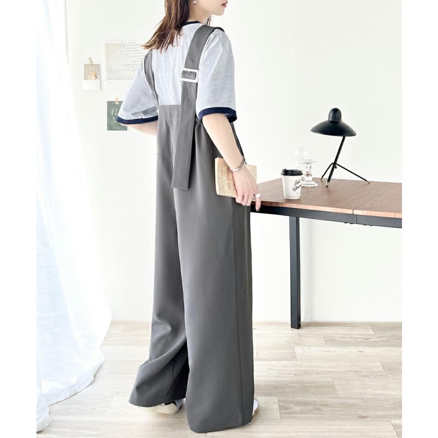 サロペット レディース アシメ バックル ベルト サロペ 肩紐 調節 ウエスト ゴム ハイウエスト 高見え 美脚魅せ ゆるっと オーバーサイズ | classicalelf | 05