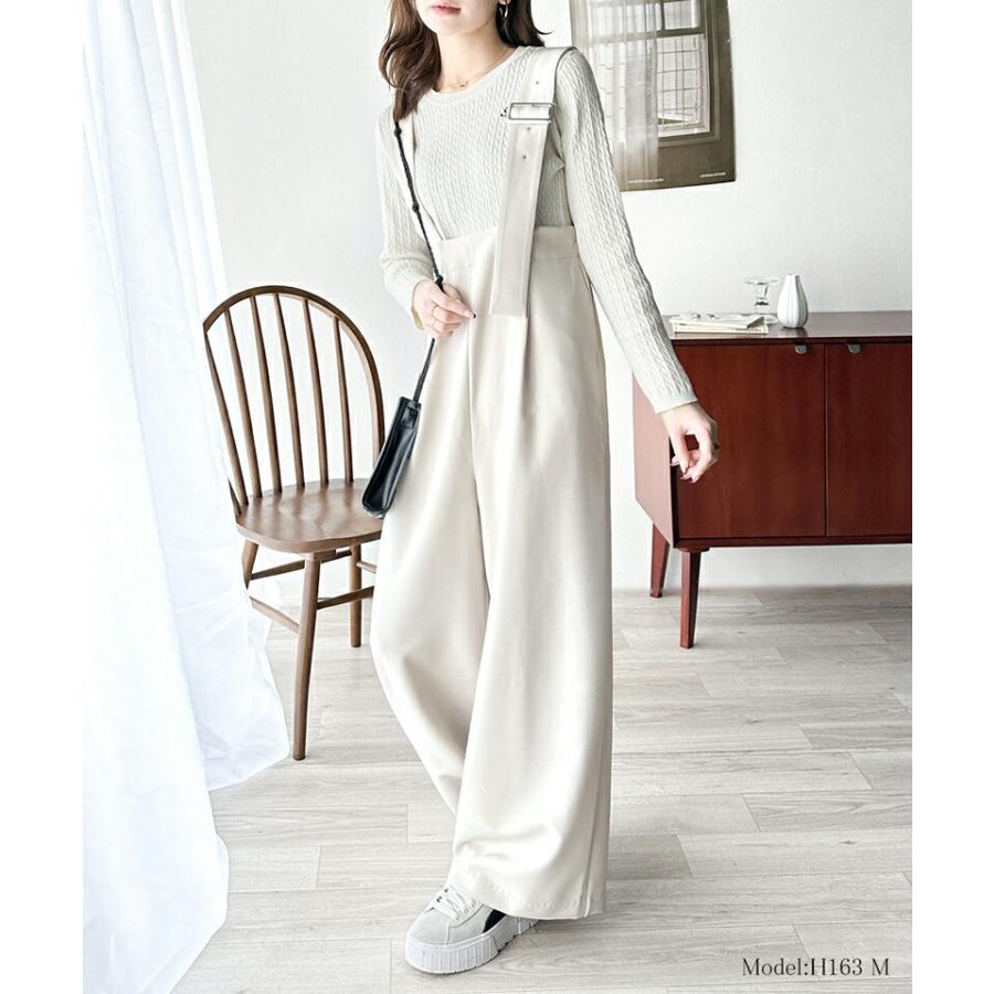 サロペット レディース アシメ バックル ベルト サロペ 肩紐 調節 ウエスト ゴム ハイウエスト 高見え 美脚魅せ ゆるっと オーバーサイズ | classicalelf | 06