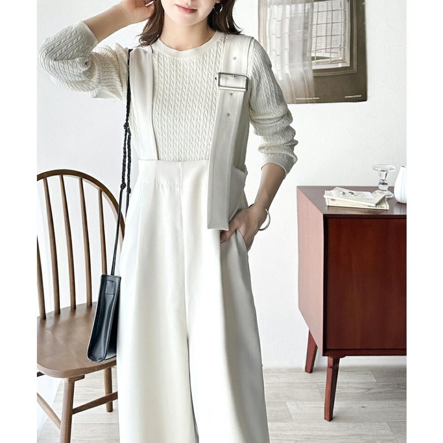 サロペット レディース アシメ バックル ベルト サロペ 肩紐 調節 ウエスト ゴム ハイウエスト 高見え 美脚魅せ ゆるっと オーバーサイズ | classicalelf | 07