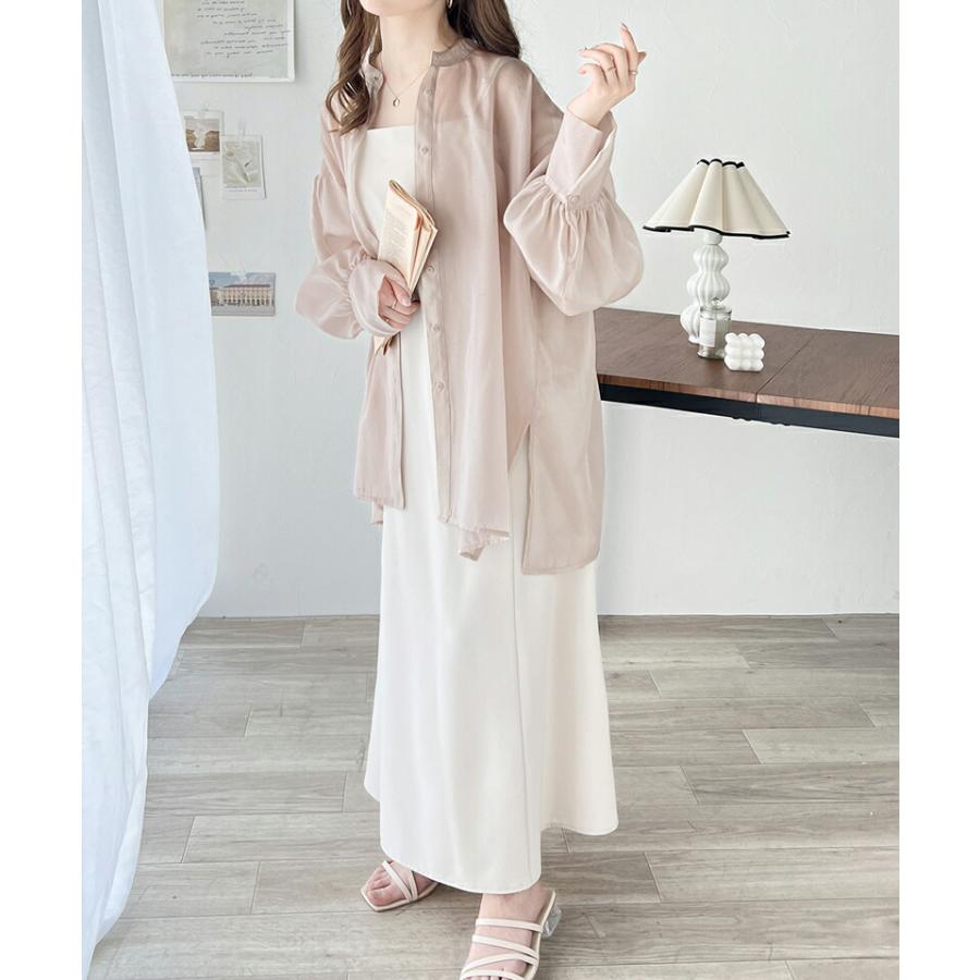 トップス シャツ レディース 前後 2way シャイニー シアー ブラウス 適度な 透け感 たっぷり ギャザー ボリュームスリーブ サイド スリット | classicalelf | 07