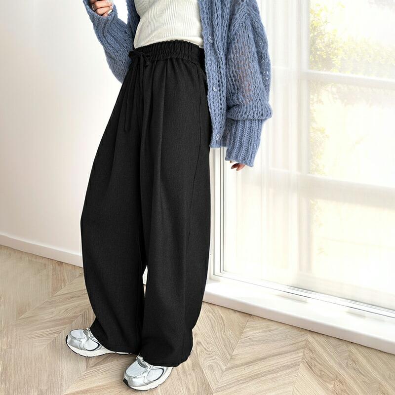 ボトムス パンツ レディース ワイド ギャザー 深め ２ タック イージーパンツ ウエスト ゴム 仕様 オーバーサイズ デイリー 着回し | classicalelf