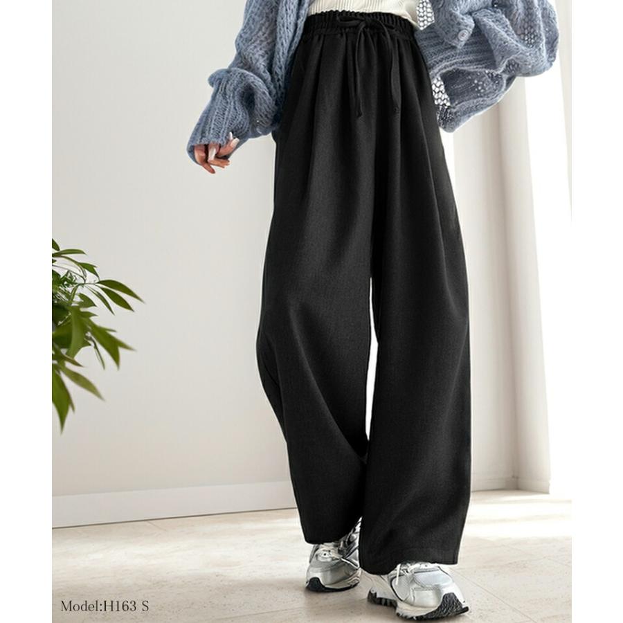 ボトムス パンツ レディース ワイド ギャザー 深め ２ タック イージーパンツ ウエスト ゴム 仕様 オーバーサイズ デイリー 着回し | classicalelf | 02