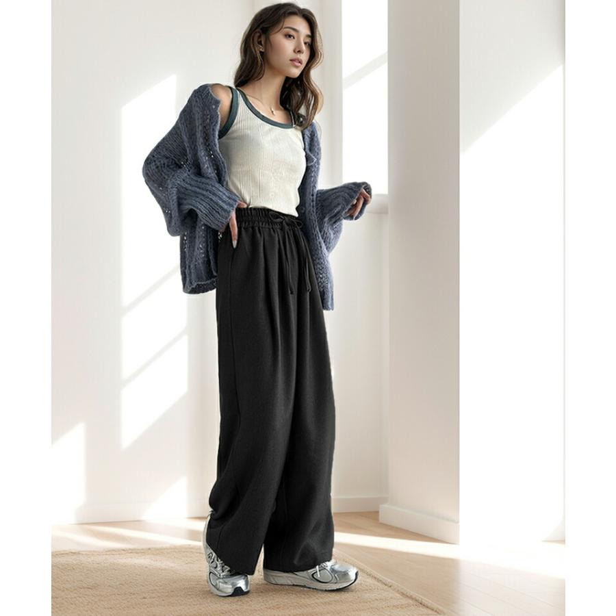 ボトムス パンツ レディース ワイド ギャザー 深め ２ タック イージーパンツ ウエスト ゴム 仕様 オーバーサイズ デイリー 着回し | classicalelf | 03