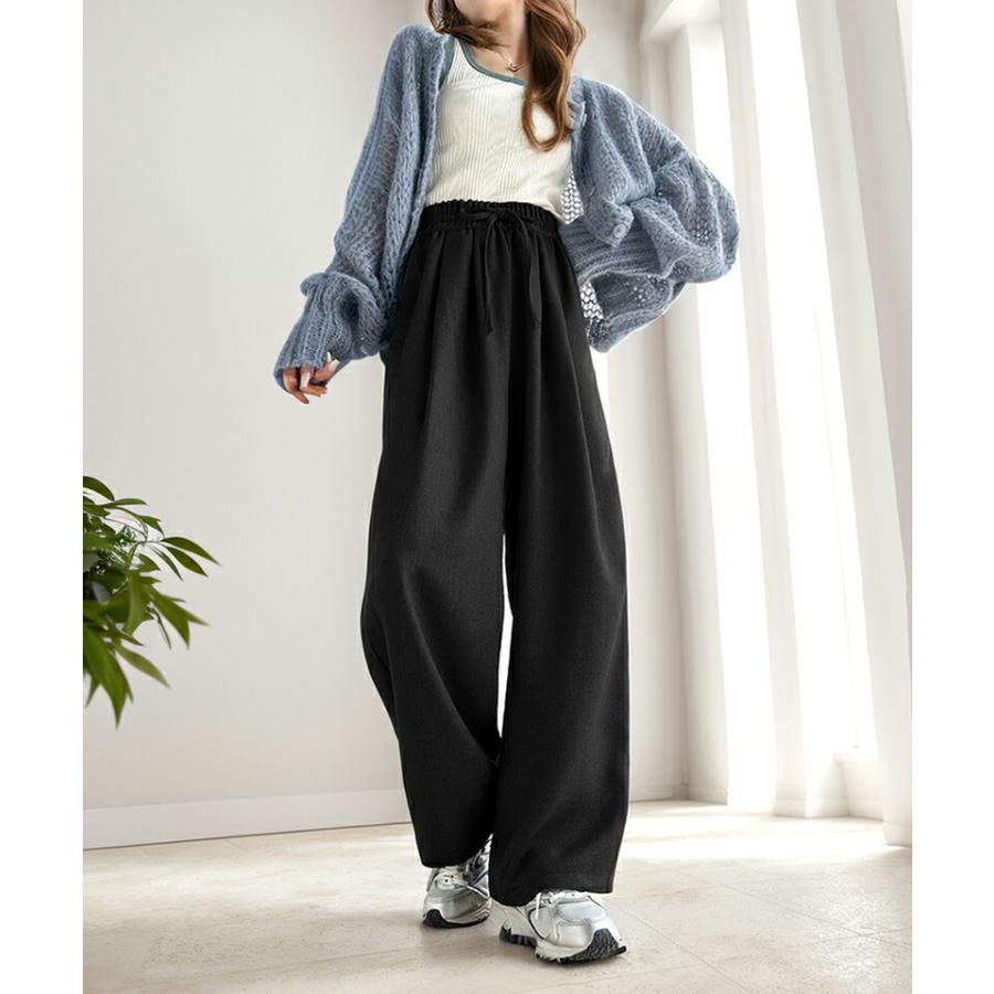 ボトムス パンツ レディース ワイド ギャザー 深め ２ タック イージーパンツ ウエスト ゴム 仕様 オーバーサイズ デイリー 着回し | classicalelf | 04