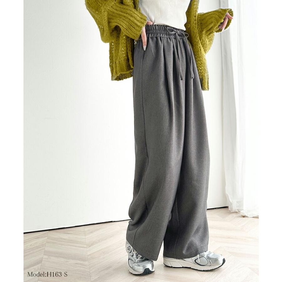 ボトムス パンツ レディース ワイド ギャザー 深め ２ タック イージーパンツ ウエスト ゴム 仕様 オーバーサイズ デイリー 着回し | classicalelf | 05