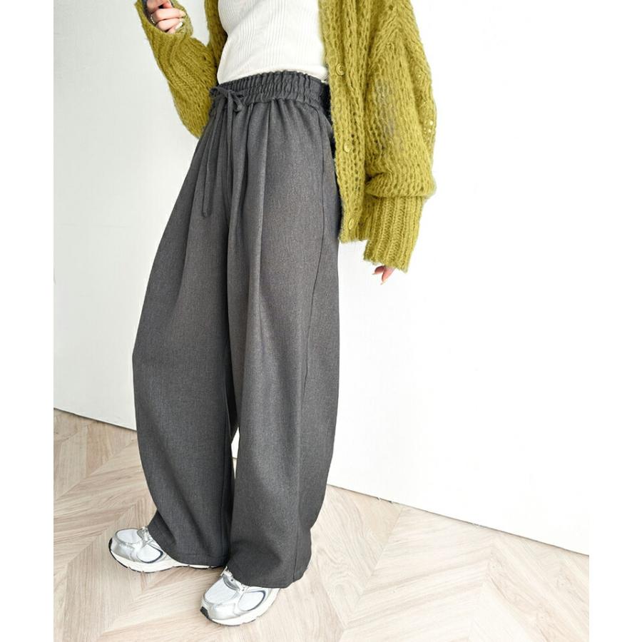ボトムス パンツ レディース ワイド ギャザー 深め ２ タック イージーパンツ ウエスト ゴム 仕様 オーバーサイズ デイリー 着回し | classicalelf | 06