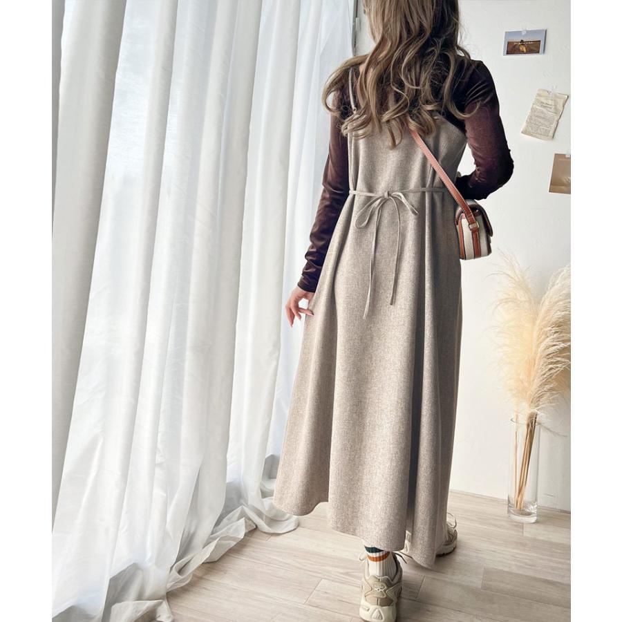 トップス ワンピース レディース ツイード ロング キャミ ワンピース フレア ツイード調 前後2way レイヤード コーデ ゆったり 着回し 楽ちん | classicalelf | 10