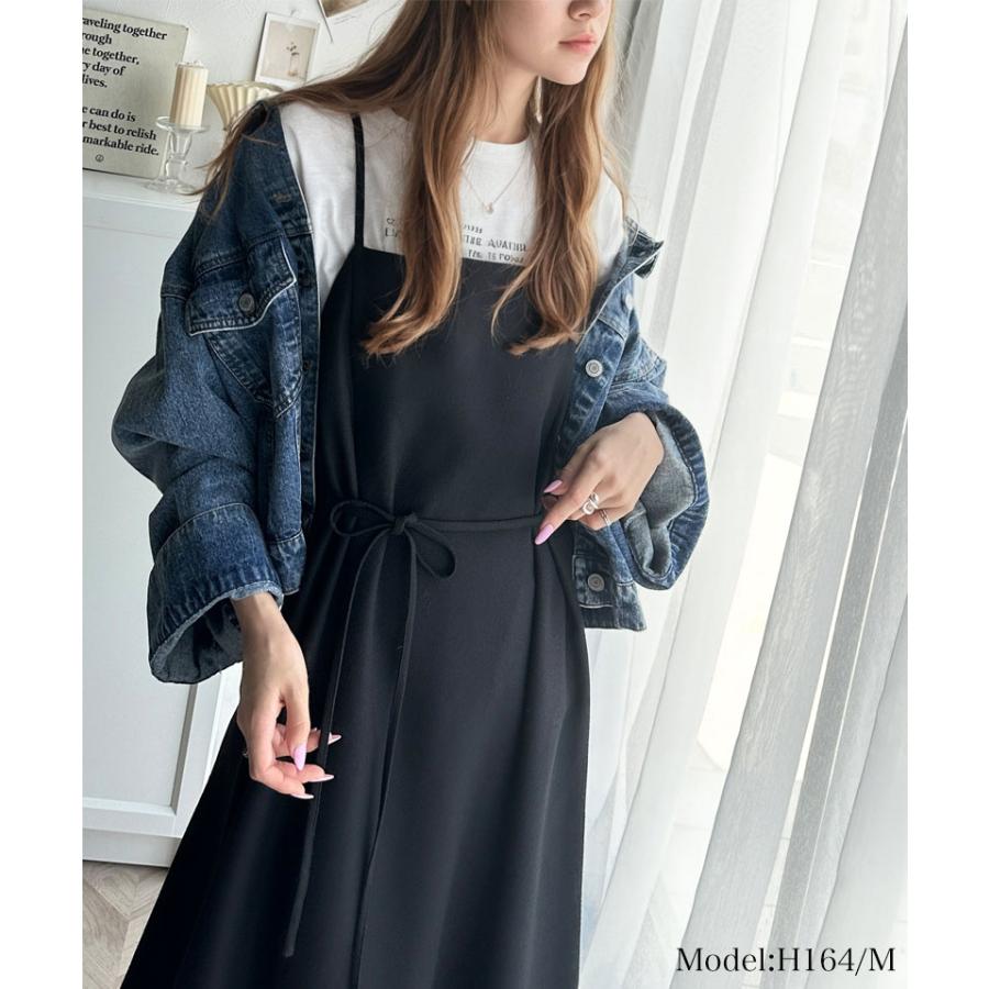 トップス ワンピース レディース ツイード ロング キャミ ワンピース フレア ツイード調 前後2way レイヤード コーデ ゆったり 着回し 楽ちん | classicalelf | 02