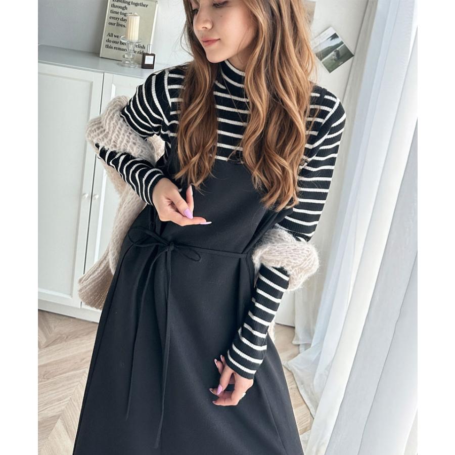 トップス ワンピース レディース ツイード ロング キャミ ワンピース フレア ツイード調 前後2way レイヤード コーデ ゆったり 着回し 楽ちん | classicalelf | 03