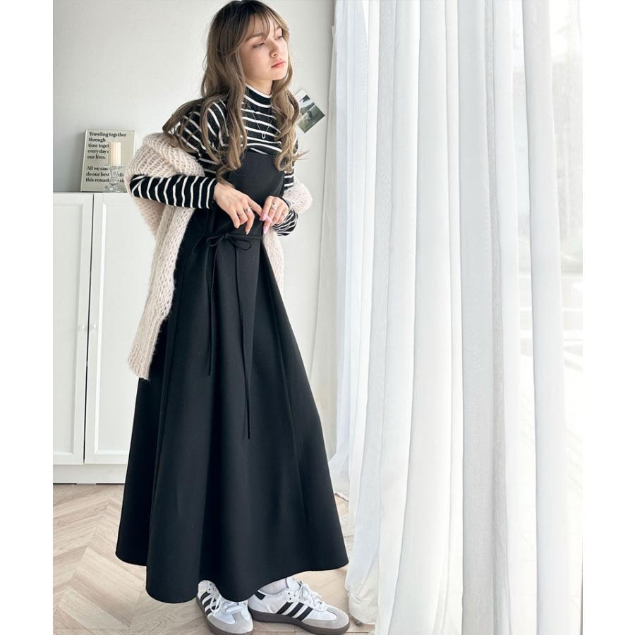 トップス ワンピース レディース ツイード ロング キャミ ワンピース フレア ツイード調 前後2way レイヤード コーデ ゆったり 着回し 楽ちん | classicalelf | 04