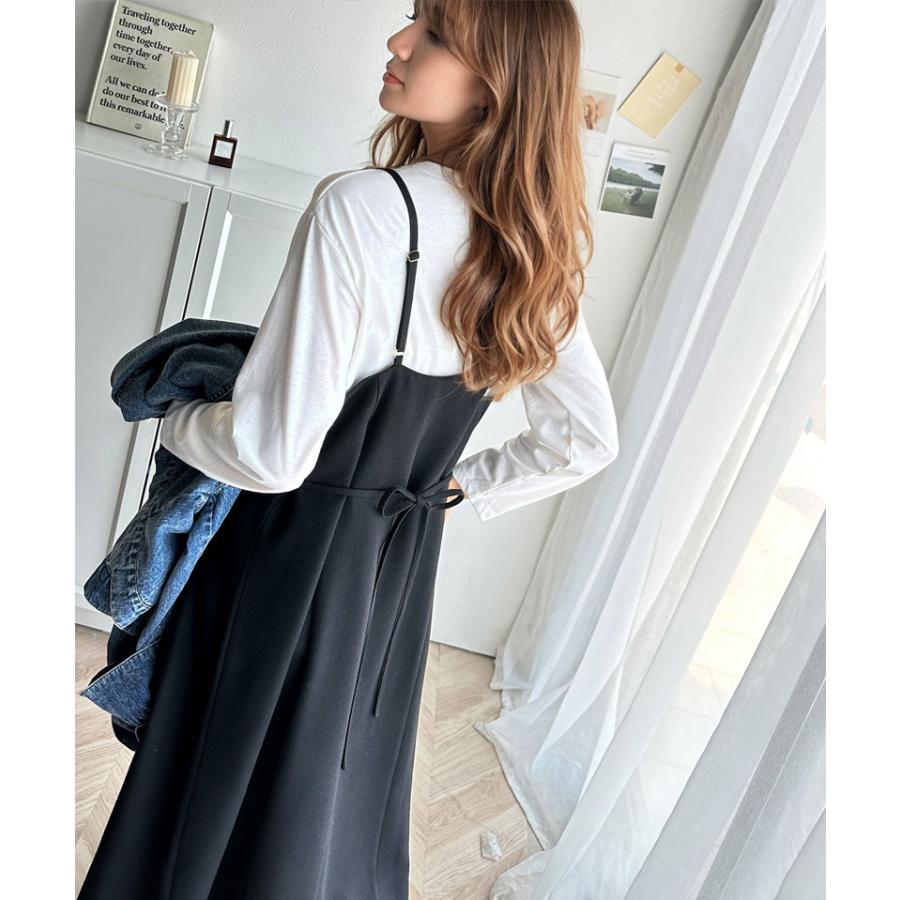 トップス ワンピース レディース ツイード ロング キャミ ワンピース フレア ツイード調 前後2way レイヤード コーデ ゆったり 着回し 楽ちん | classicalelf | 05