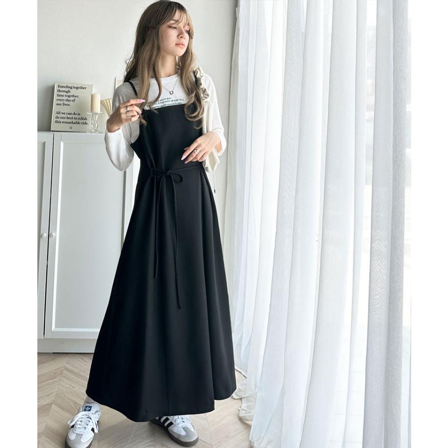 トップス ワンピース レディース ツイード ロング キャミ ワンピース フレア ツイード調 前後2way レイヤード コーデ ゆったり 着回し 楽ちん | classicalelf | 06