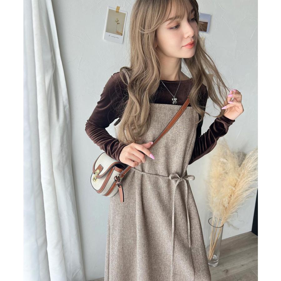 トップス ワンピース レディース ツイード ロング キャミ ワンピース フレア ツイード調 前後2way レイヤード コーデ ゆったり 着回し 楽ちん | classicalelf | 08