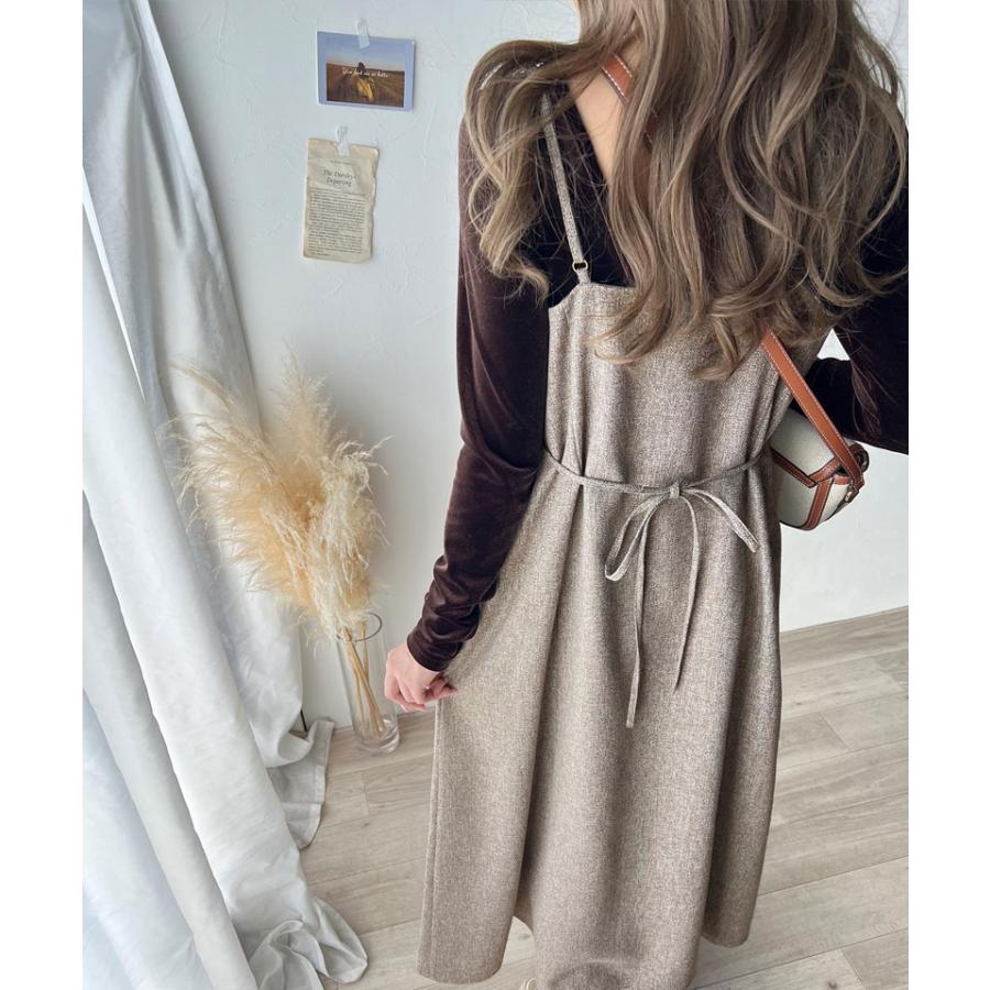トップス ワンピース レディース ツイード ロング キャミ ワンピース フレア ツイード調 前後2way レイヤード コーデ ゆったり 着回し 楽ちん | classicalelf | 09