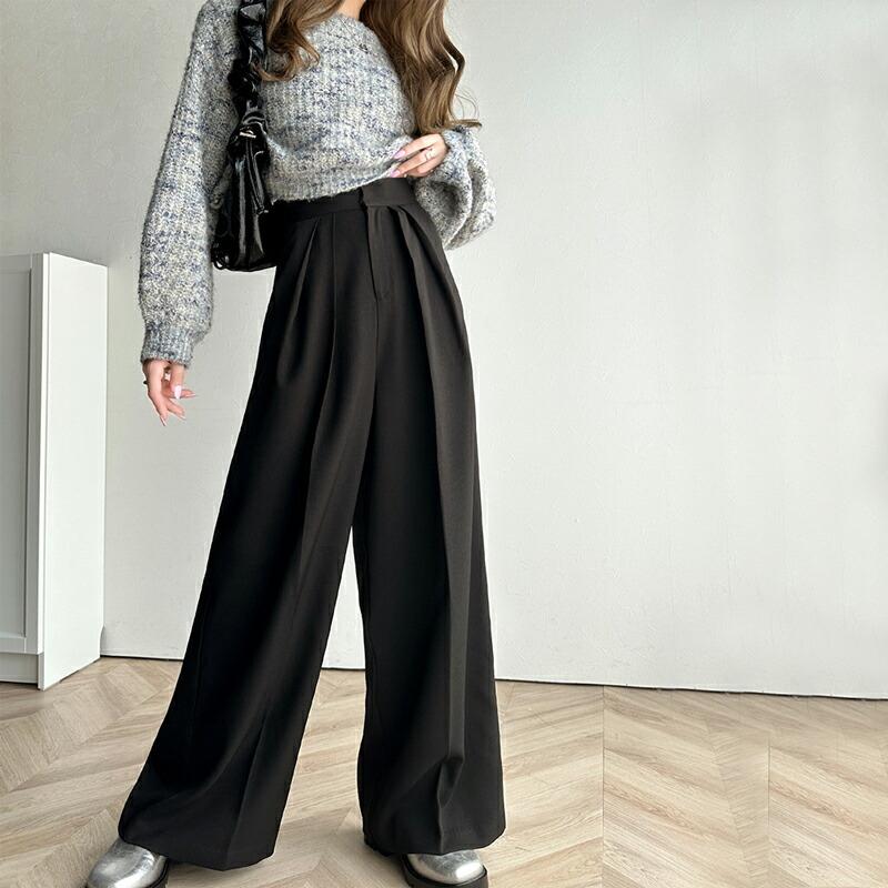 Pants ワイド パンツ スラックス メンズ レディース　L　13 classicalelf ボトムス パンツ レディース 細見え 2 イン タック ハイ