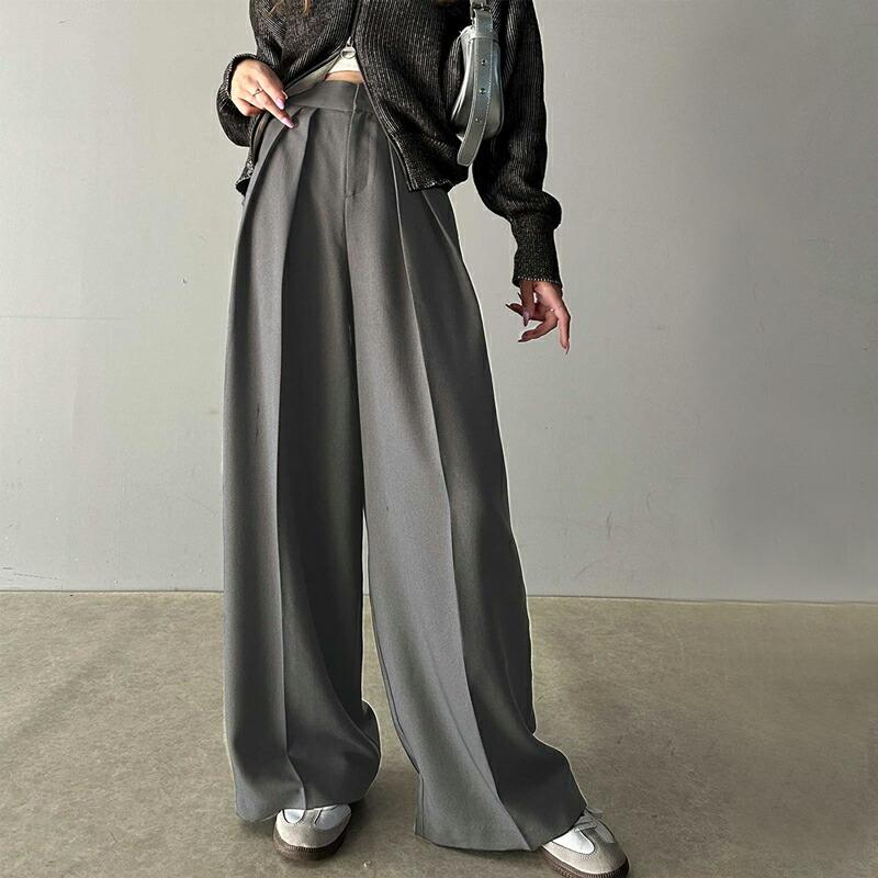 ボトムス パンツ レディース 細見え 2 イン タック ハイウエスト ワイド スラックス センタープレス ワイドシルエット 幅広 ベルト 高見え | classicalelf | 11