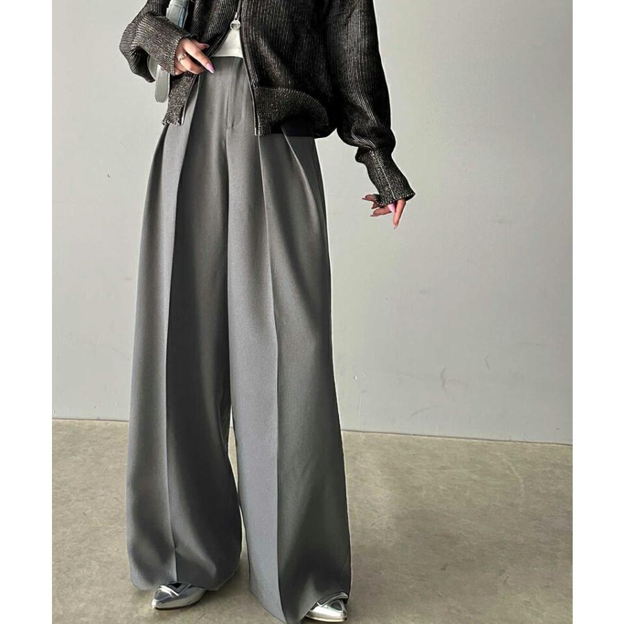 ボトムス パンツ レディース 細見え 2 イン タック ハイウエスト ワイド スラックス センタープレス ワイドシルエット 幅広 ベルト 高見え | classicalelf | 08