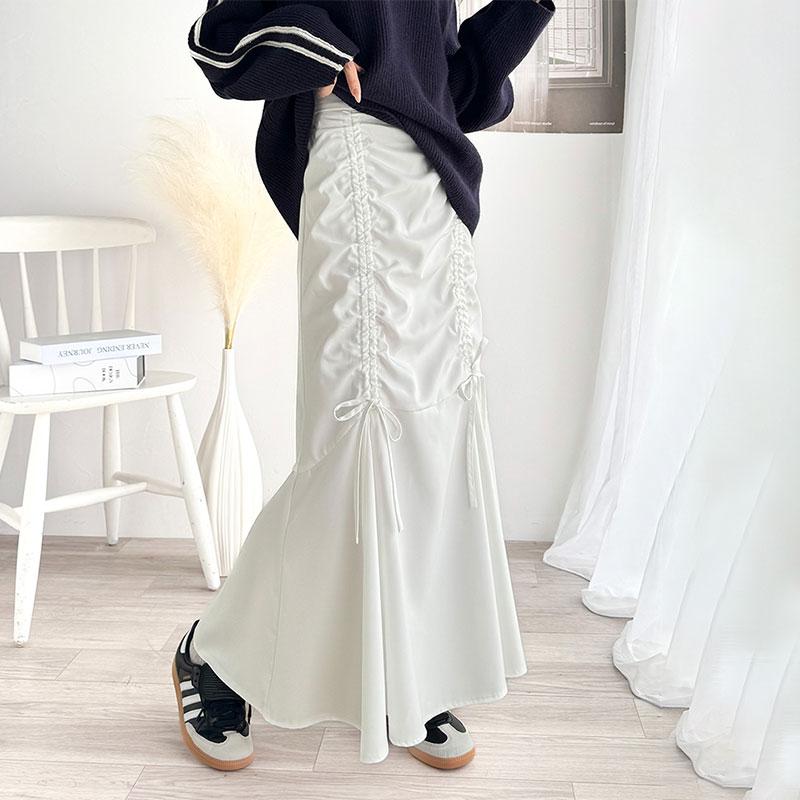 ボトムス スカート レディース フロント シャーリング リボン 使い マーメイドスカート （ロング丈）ウエスト サイド ファスナー 愛され 美ライン | classicalelf