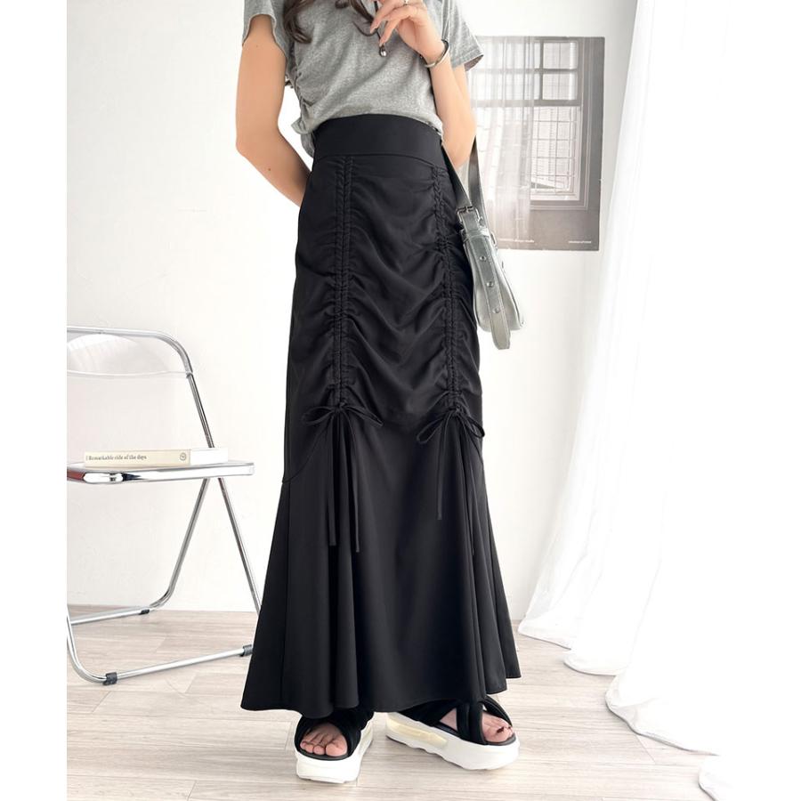 ボトムス スカート レディース フロント シャーリング リボン 使い マーメイドスカート （ロング丈）ウエスト サイド ファスナー 愛され 美ライン | classicalelf | 10
