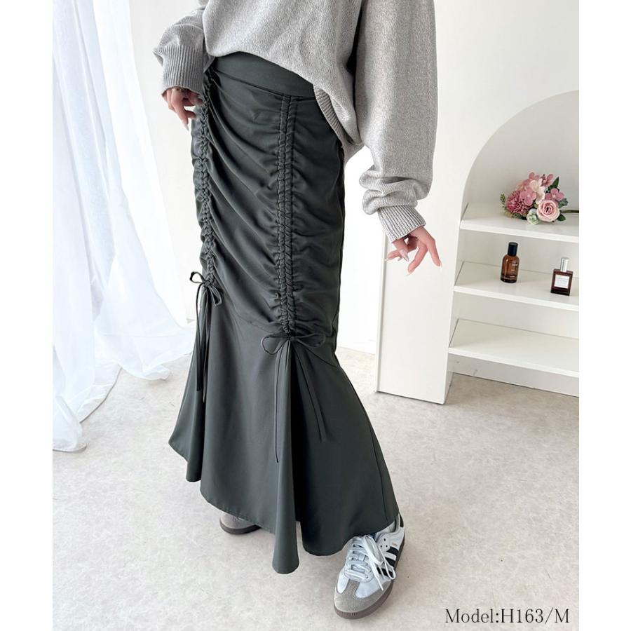 ボトムス スカート レディース フロント シャーリング リボン 使い マーメイドスカート （ロング丈）ウエスト サイド ファスナー 愛され 美ライン | classicalelf | 12