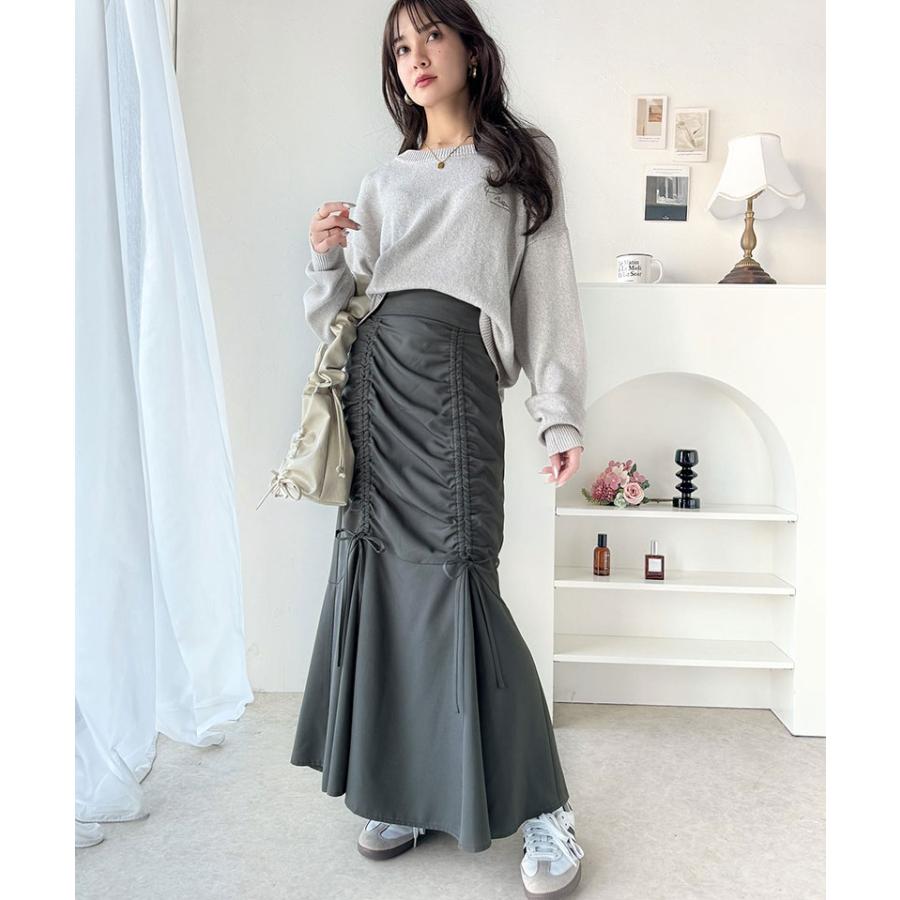 ボトムス スカート レディース フロント シャーリング リボン 使い マーメイドスカート （ロング丈）ウエスト サイド ファスナー 愛され 美ライン | classicalelf | 14