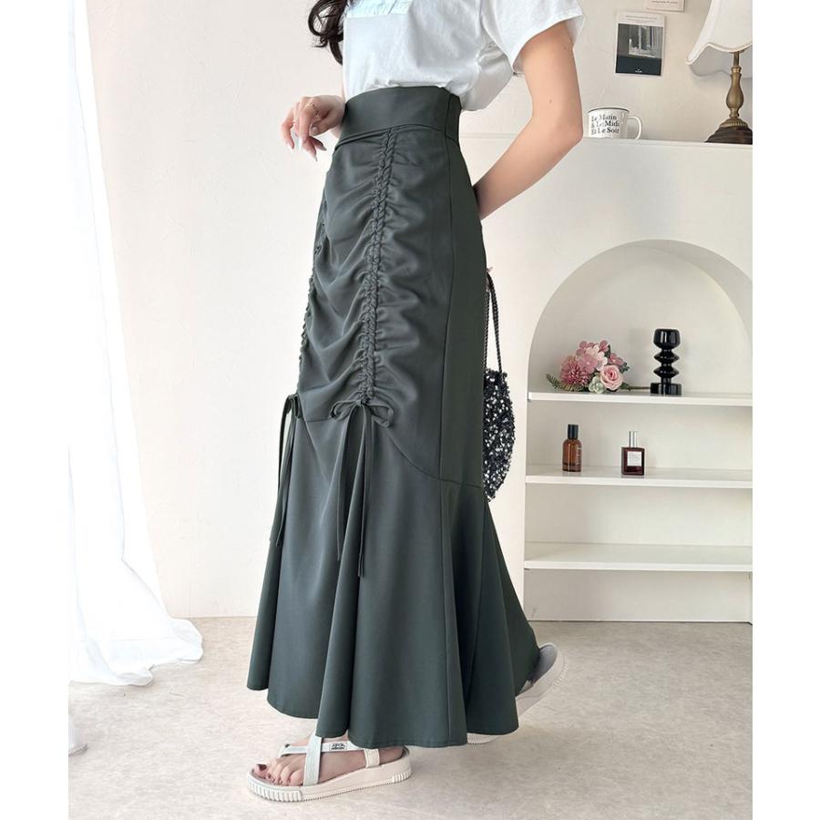 ボトムス スカート レディース フロント シャーリング リボン 使い マーメイドスカート （ロング丈）ウエスト サイド ファスナー 愛され 美ライン | classicalelf | 15