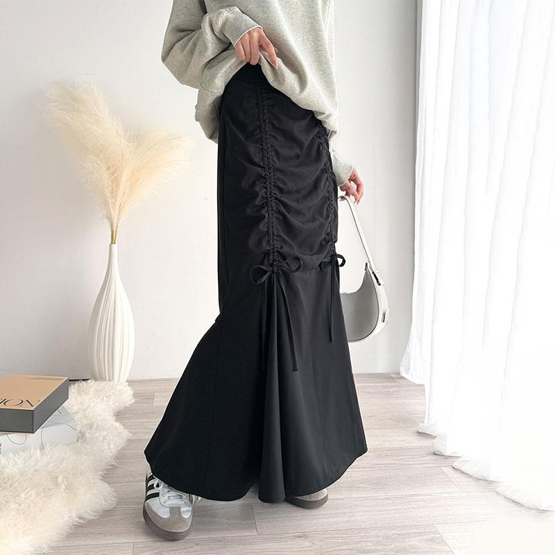 ボトムス スカート レディース フロント シャーリング リボン 使い マーメイドスカート （ロング丈）ウエスト サイド ファスナー 愛され 美ライン | classicalelf | 18