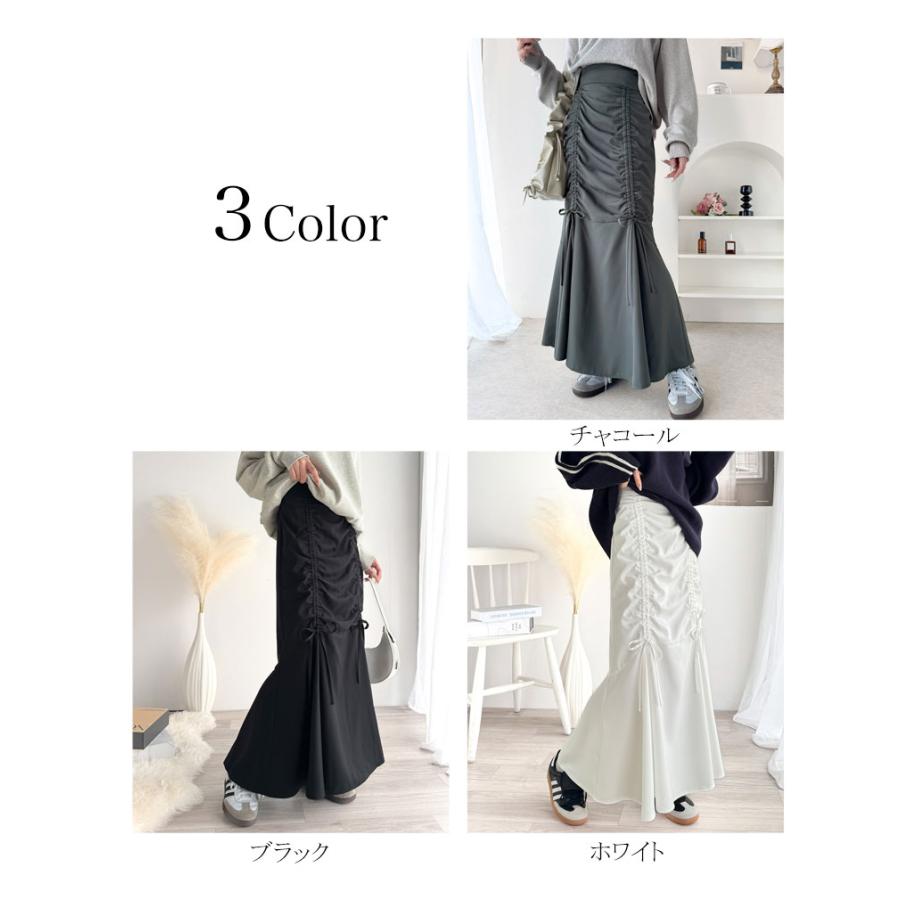 ボトムス スカート レディース フロント シャーリング リボン 使い マーメイドスカート （ロング丈）ウエスト サイド ファスナー 愛され 美ライン | classicalelf | 01