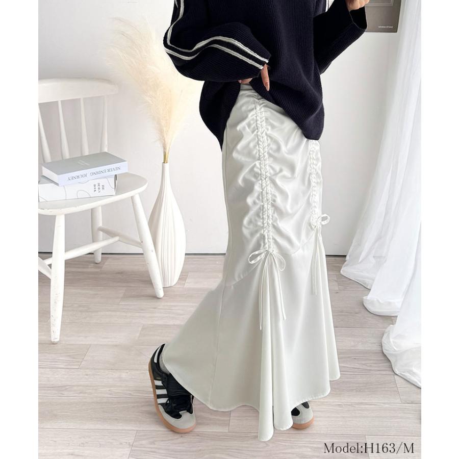 ボトムス スカート レディース フロント シャーリング リボン 使い マーメイドスカート （ロング丈）ウエスト サイド ファスナー 愛され 美ライン | classicalelf | 02
