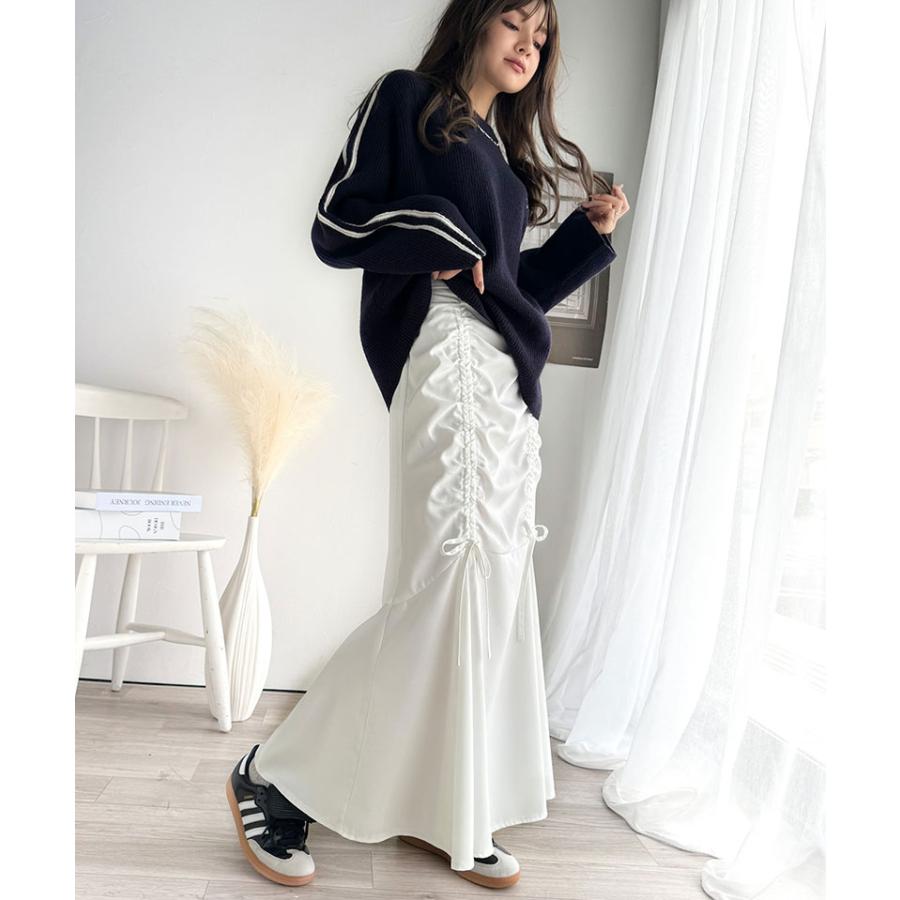 ボトムス スカート レディース フロント シャーリング リボン 使い マーメイドスカート （ロング丈）ウエスト サイド ファスナー 愛され 美ライン | classicalelf | 03