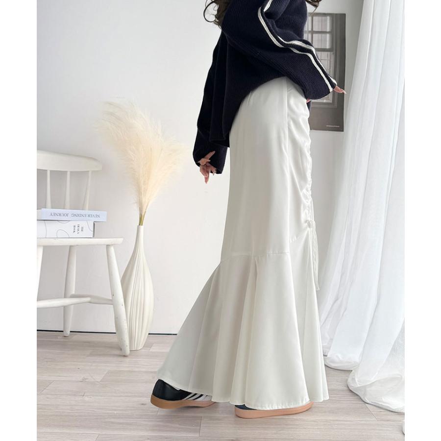 ボトムス スカート レディース フロント シャーリング リボン 使い マーメイドスカート （ロング丈）ウエスト サイド ファスナー 愛され 美ライン | classicalelf | 04