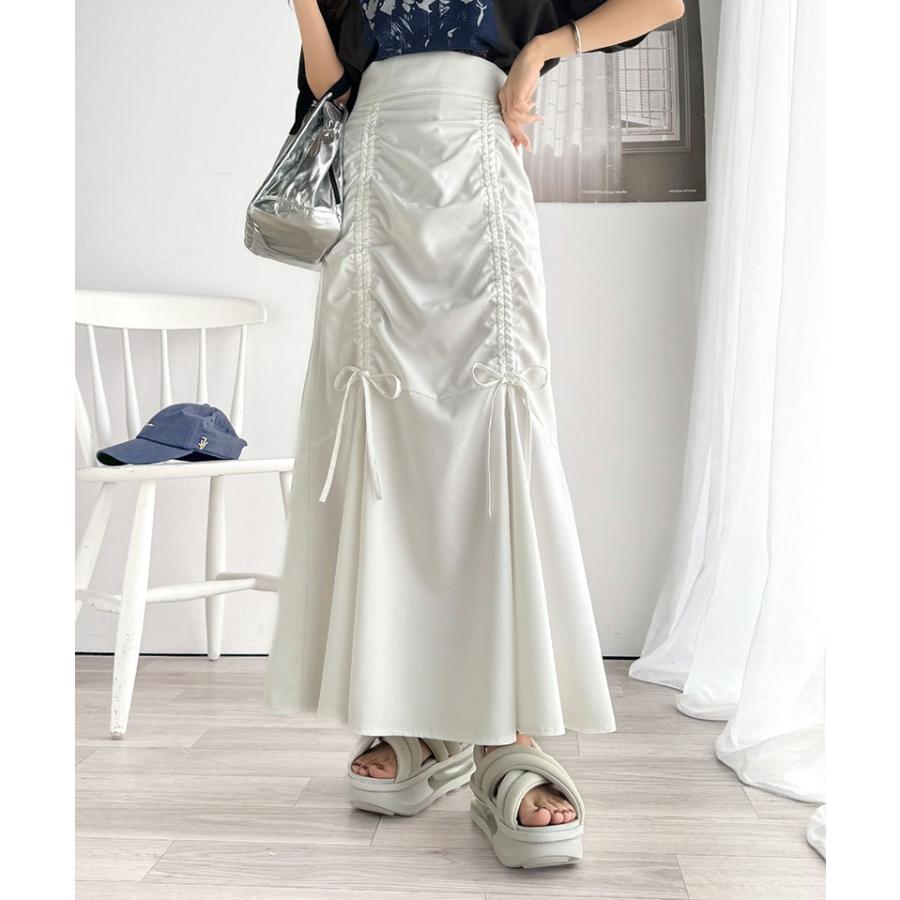 ボトムス スカート レディース フロント シャーリング リボン 使い マーメイドスカート （ロング丈）ウエスト サイド ファスナー 愛され 美ライン | classicalelf | 06
