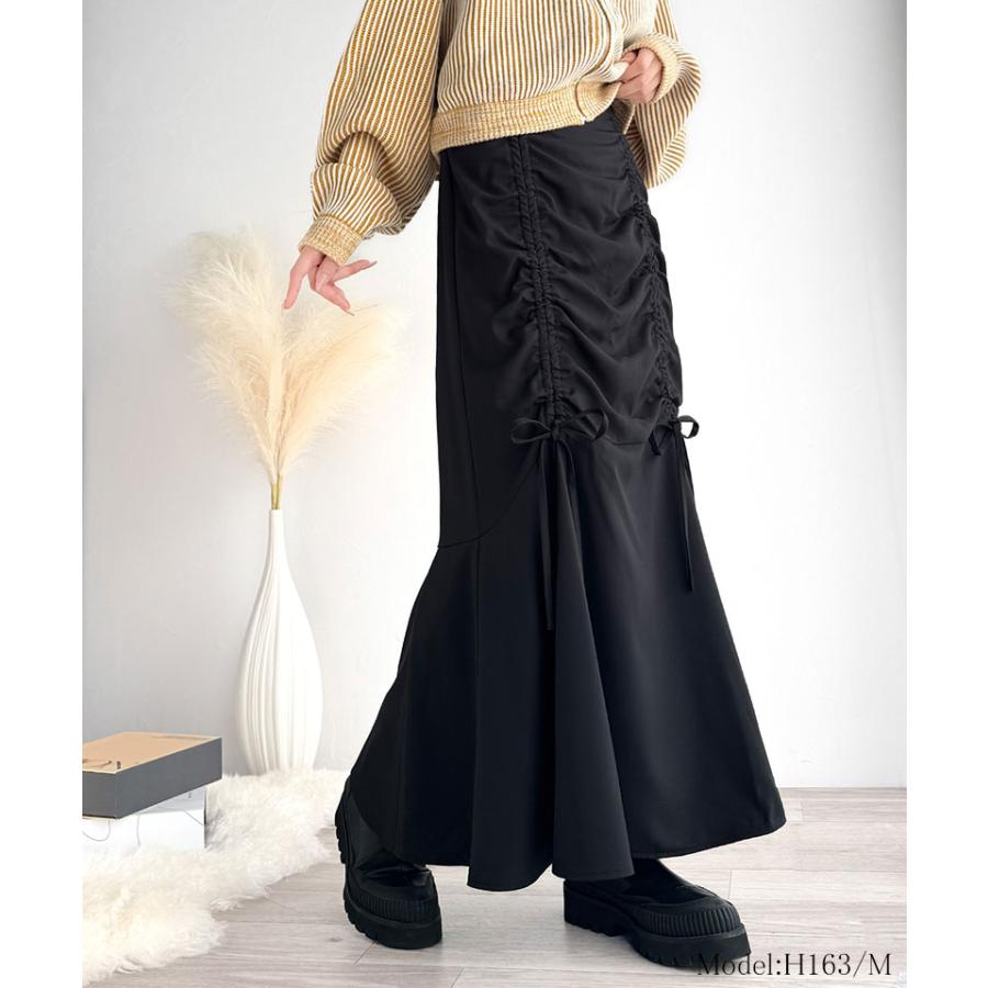 ボトムス スカート レディース フロント シャーリング リボン 使い マーメイドスカート （ロング丈）ウエスト サイド ファスナー 愛され 美ライン | classicalelf | 07