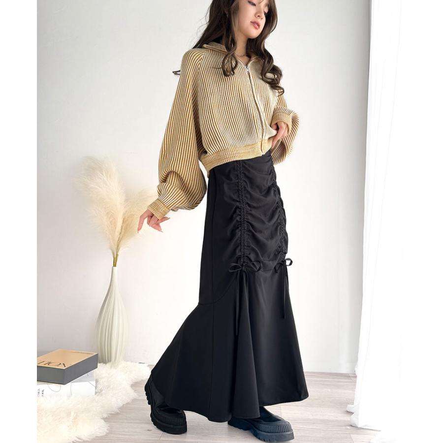 ボトムス スカート レディース フロント シャーリング リボン 使い マーメイドスカート （ロング丈）ウエスト サイド ファスナー 愛され 美ライン | classicalelf | 08