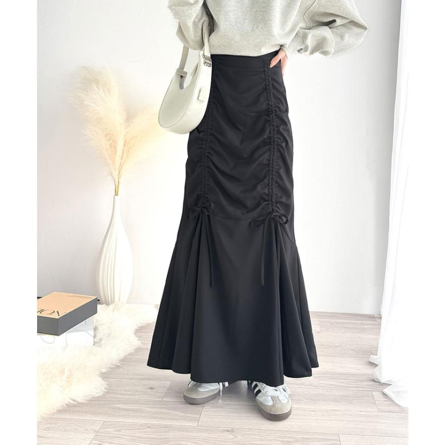 ボトムス スカート レディース フロント シャーリング リボン 使い マーメイドスカート （ロング丈）ウエスト サイド ファスナー 愛され 美ライン | classicalelf | 09