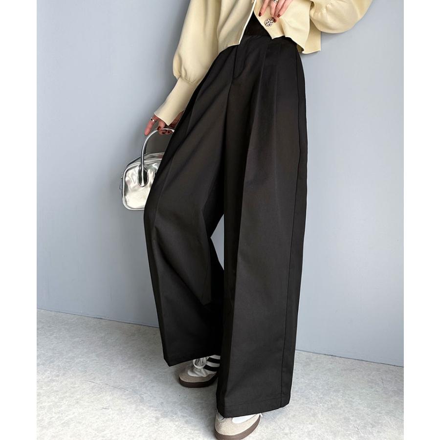 ボトムス パンツ レディース ツータック ワイド シルエット ハイウエスト ツイル 素材 スラックス 高見え ウエスト 後ろ ゴム センタープレス 幅広 | classicalelf | 10