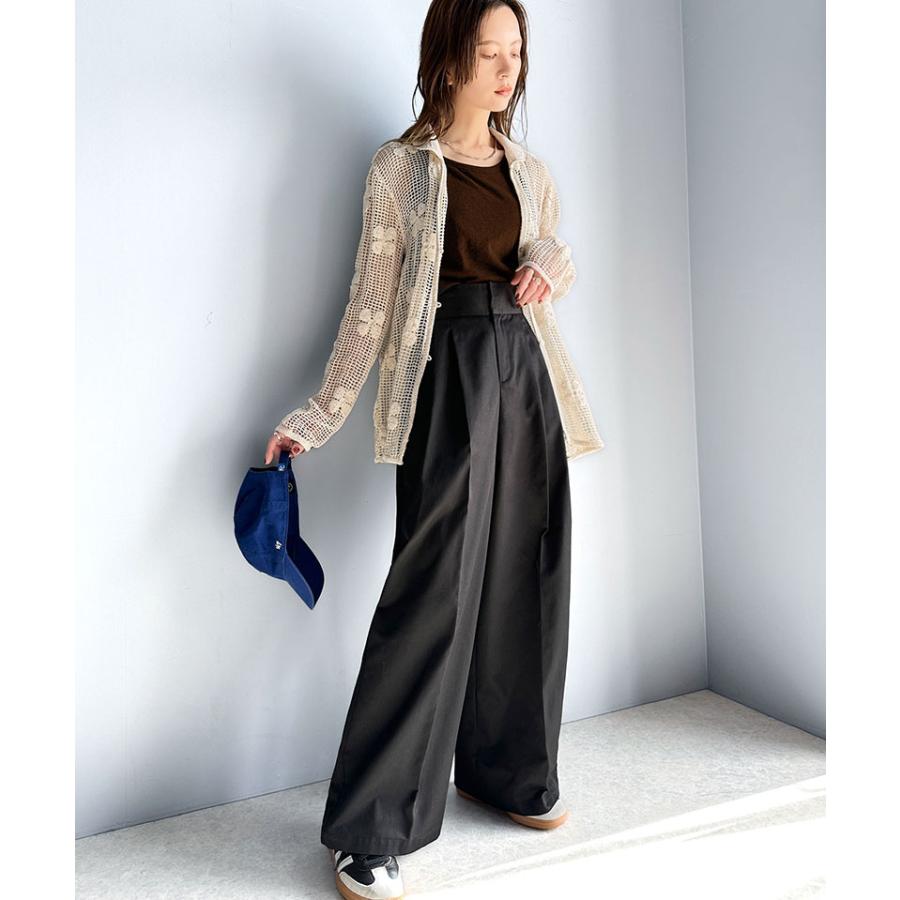 ボトムス パンツ レディース ツータック ワイド シルエット ハイウエスト ツイル 素材 スラックス 高見え ウエスト 後ろ ゴム センタープレス 幅広 | classicalelf | 11