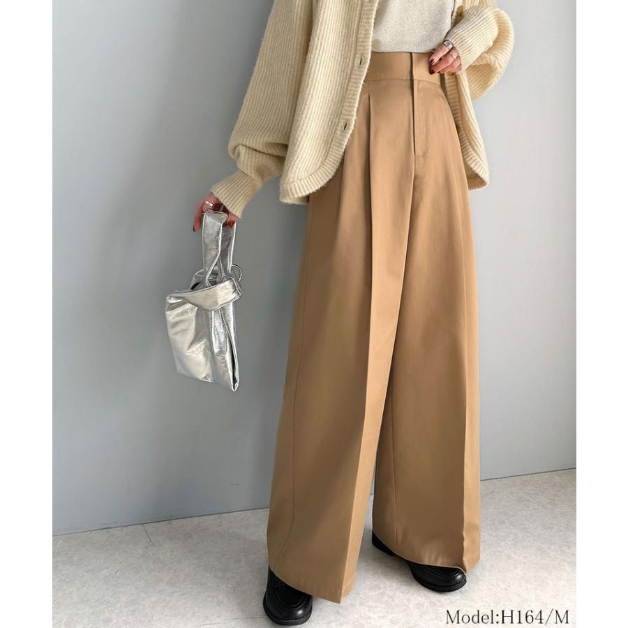 ボトムス パンツ レディース ツータック ワイド シルエット ハイウエスト ツイル 素材 スラックス 高見え ウエスト 後ろ ゴム センタープレス 幅広 | classicalelf | 12