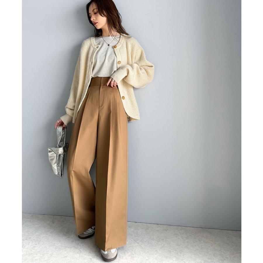 ボトムス パンツ レディース ツータック ワイド シルエット ハイウエスト ツイル 素材 スラックス 高見え ウエスト 後ろ ゴム センタープレス 幅広 | classicalelf | 13