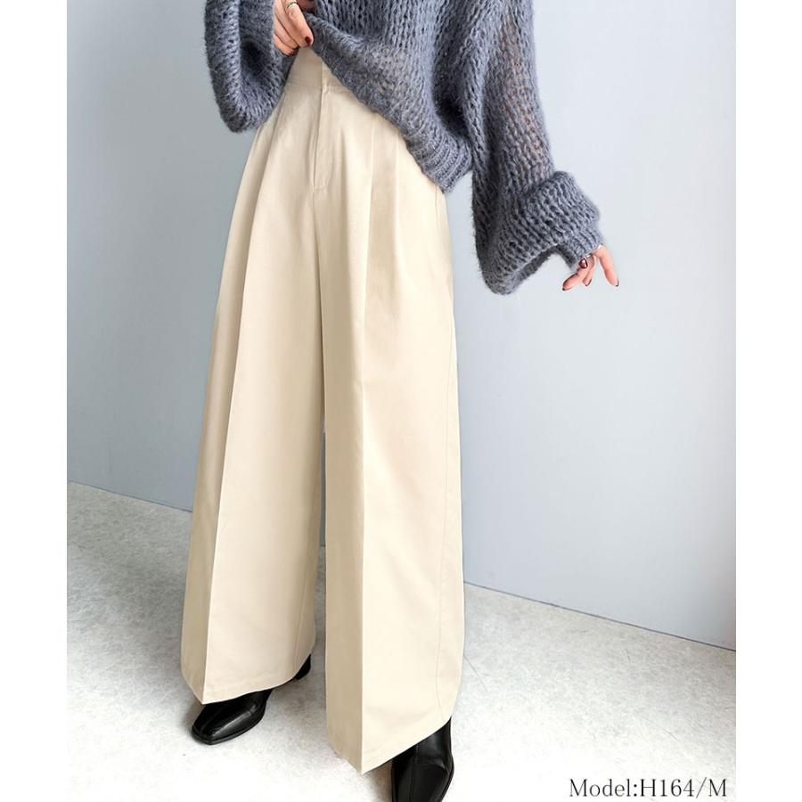 ボトムス パンツ レディース ツータック ワイド シルエット ハイウエスト ツイル 素材 スラックス 高見え ウエスト 後ろ ゴム センタープレス 幅広 | classicalelf | 02