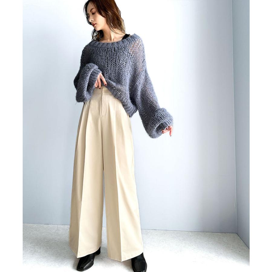 ボトムス パンツ レディース ツータック ワイド シルエット ハイウエスト ツイル 素材 スラックス 高見え ウエスト 後ろ ゴム センタープレス 幅広 | classicalelf | 03