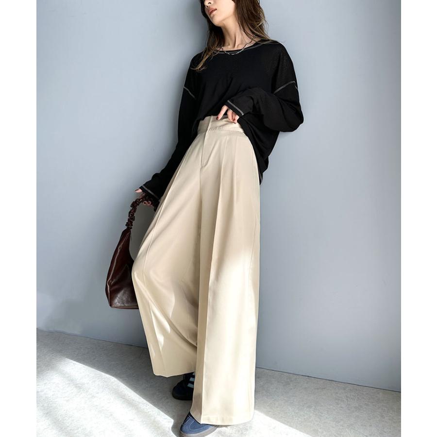 ボトムス パンツ レディース ツータック ワイド シルエット ハイウエスト ツイル 素材 スラックス 高見え ウエスト 後ろ ゴム センタープレス 幅広 | classicalelf | 05