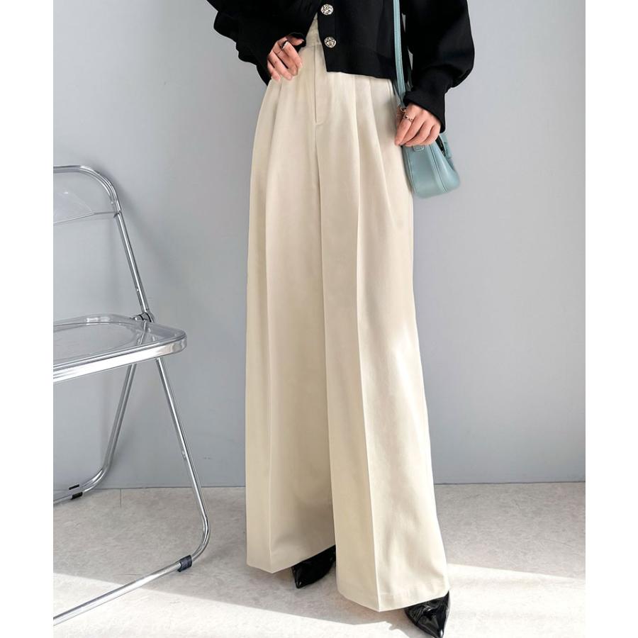 ボトムス パンツ レディース ツータック ワイド シルエット ハイウエスト ツイル 素材 スラックス 高見え ウエスト 後ろ ゴム センタープレス 幅広 | classicalelf | 06