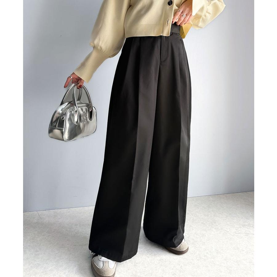 ボトムス パンツ レディース ツータック ワイド シルエット ハイウエスト ツイル 素材 スラックス 高見え ウエスト 後ろ ゴム センタープレス 幅広 | classicalelf | 08
