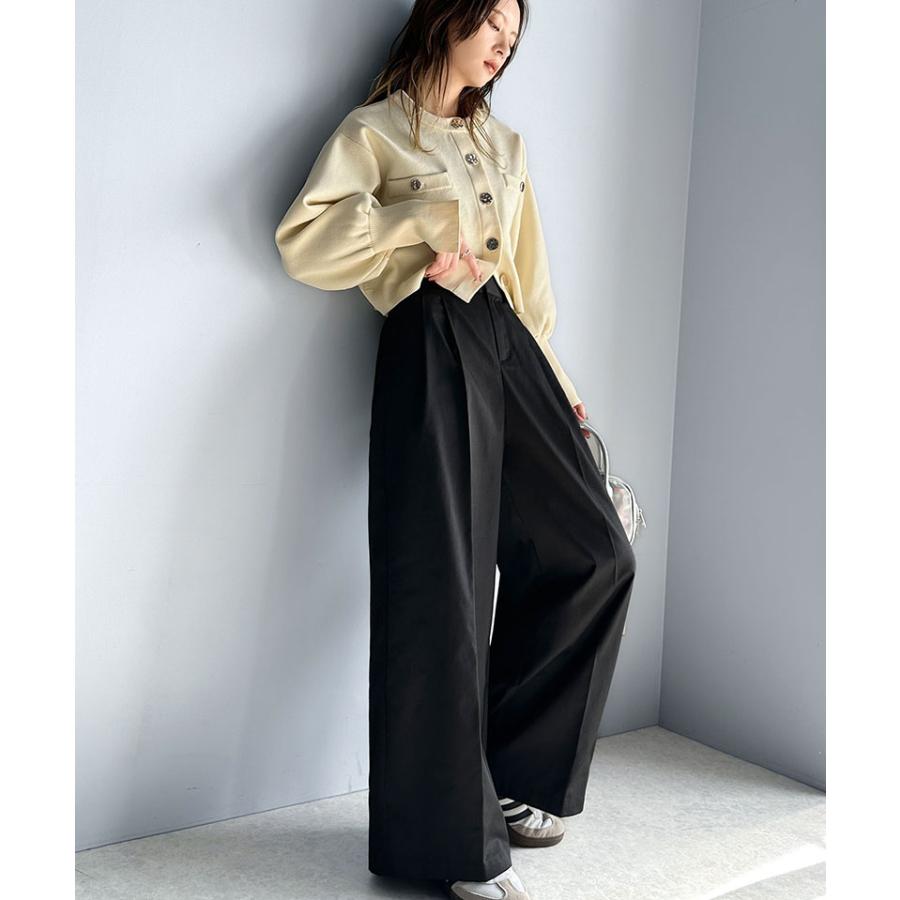 ボトムス パンツ レディース ツータック ワイド シルエット ハイウエスト ツイル 素材 スラックス 高見え ウエスト 後ろ ゴム センタープレス 幅広 | classicalelf | 09