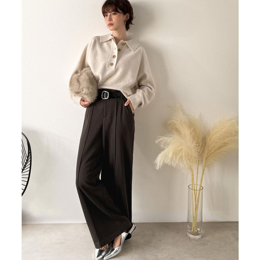 【 クラシカルエルフ classical elf 】 ボトムス レディース 冬 ゴム パンツ ワイドパンツ ハイウエスト ブラッシュドジャージ 美脚 センターピンタック | classicalelf | 14