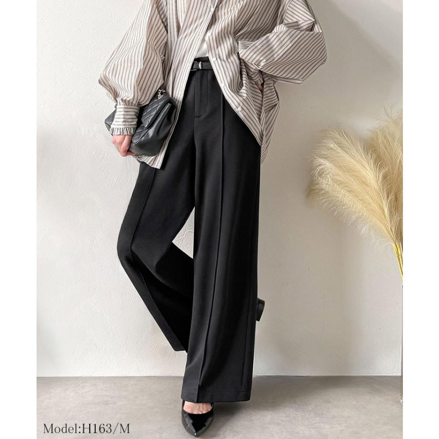 【 クラシカルエルフ classical elf 】 ボトムス レディース 冬 ゴム パンツ ワイドパンツ ハイウエスト ブラッシュドジャージ 美脚 センターピンタック | classicalelf | 02