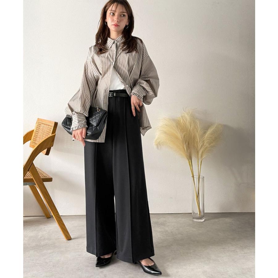 【 クラシカルエルフ classical elf 】 ボトムス レディース 冬 ゴム パンツ ワイドパンツ ハイウエスト ブラッシュドジャージ 美脚 センターピンタック | classicalelf | 03