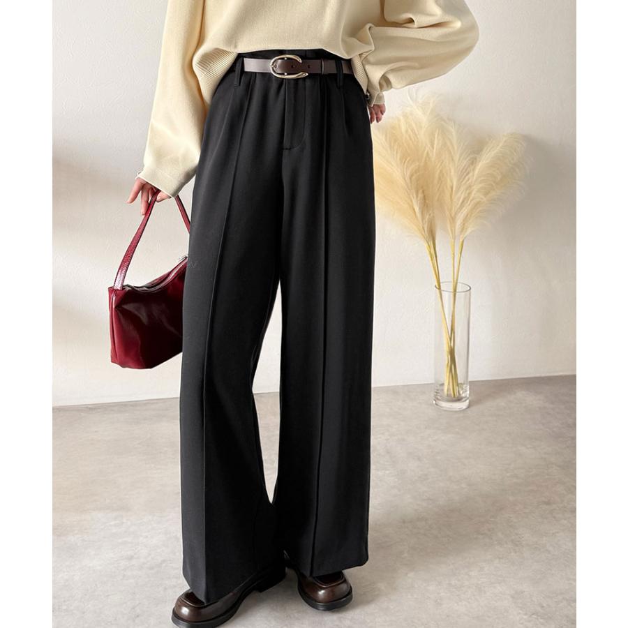 【 クラシカルエルフ classical elf 】 ボトムス レディース 冬 ゴム パンツ ワイドパンツ ハイウエスト ブラッシュドジャージ 美脚 センターピンタック | classicalelf | 04