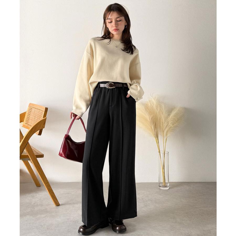 【 クラシカルエルフ classical elf 】 ボトムス レディース 冬 ゴム パンツ ワイドパンツ ハイウエスト ブラッシュドジャージ 美脚 センターピンタック | classicalelf | 05